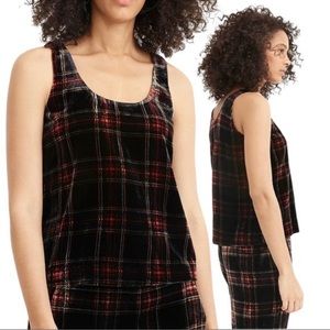 J. Crew Velvet Stewart Plaid Tartan Tank Top Holiday Black Red